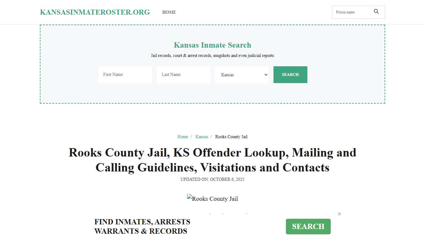 Rooks County Jail, KS: Inmate Search Options, Visitations, Contacts