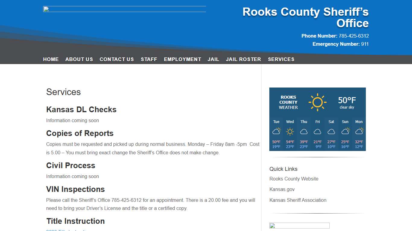 Services | Rooks County Sheriff